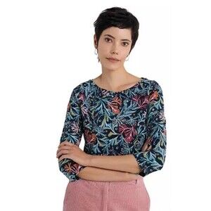 Seasalt Cornwall ¾ Easel Top Organic Cotton Floral NWT Retail $115 Womens Size 6